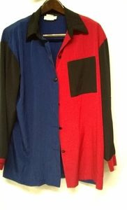 Susan Graver Collection Women's Tuni Shirt Long Sleeve Red/Blu/Black M/46 A34206